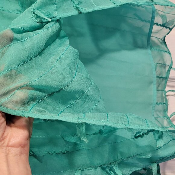 🌹ZARA Sheer Tattered Fringed Bell Sleeve Blouse in Aqua NWOT - Picture 5 of 7